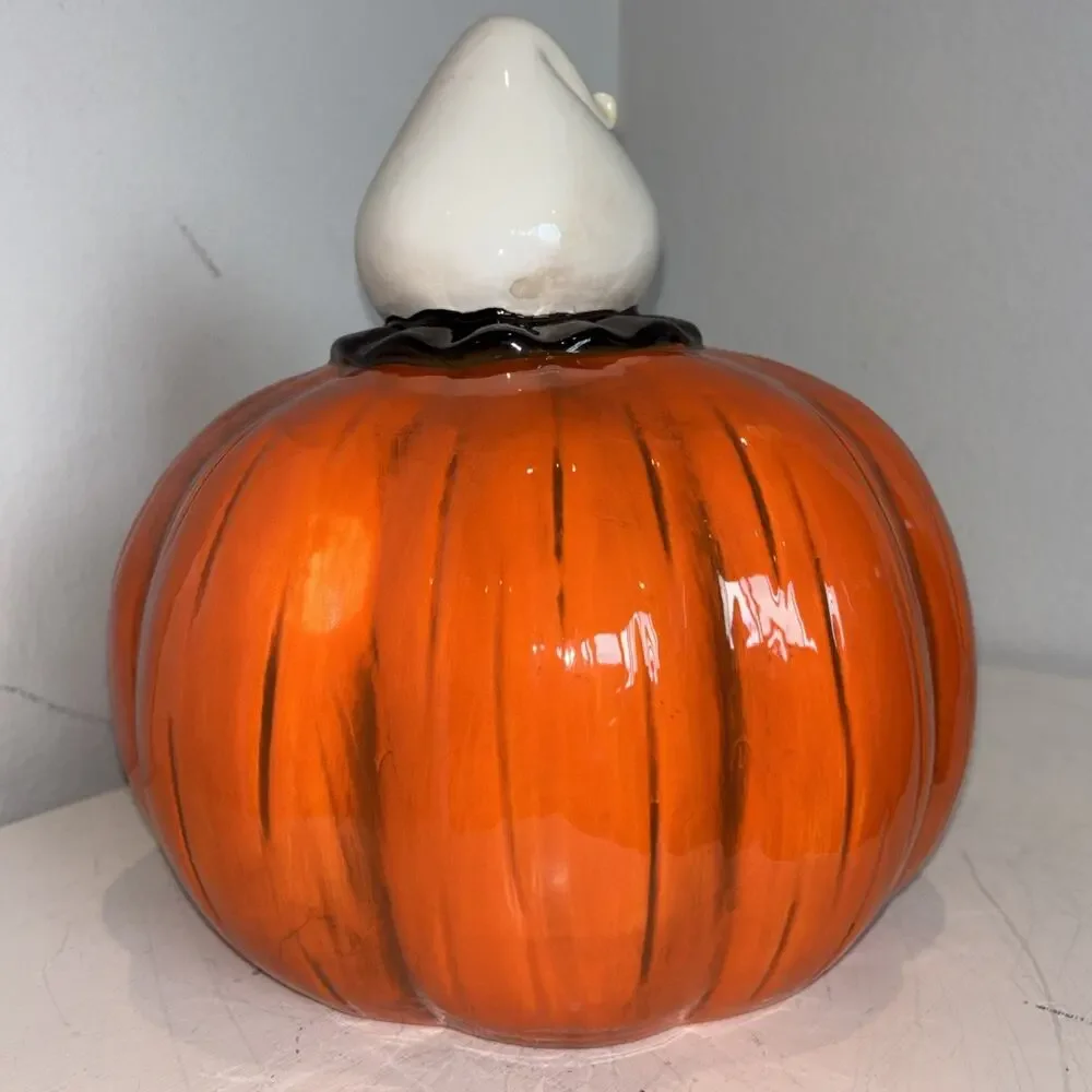 Johanna Parker Gus the Ghost on top of Pumpkin Big Mouth Candy Bowl Halloween